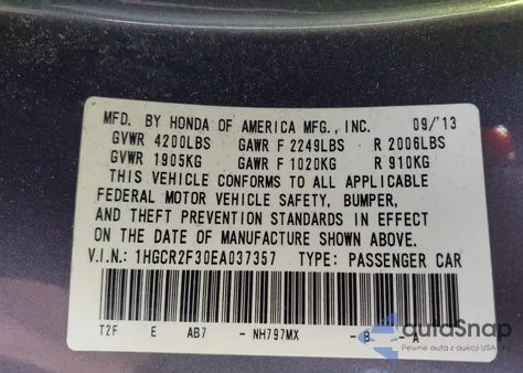 2014 Honda Accord Lx from USA, damaged, VIN 1HGCR2F30EA037357